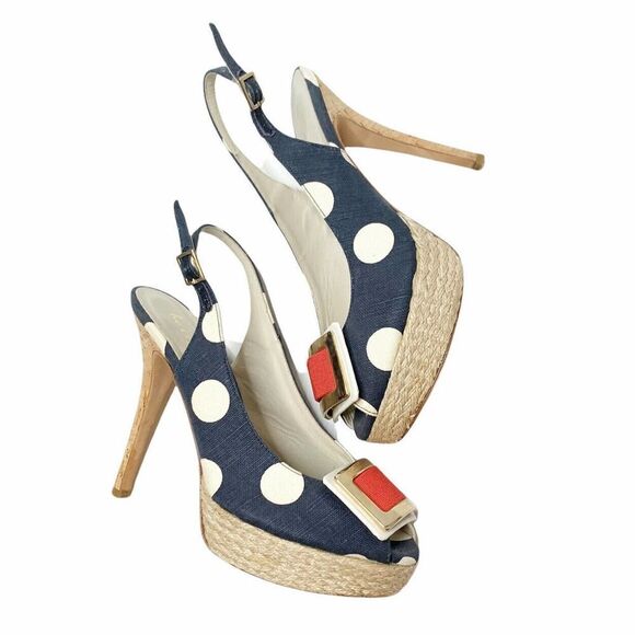 Bettye Muller Blake Polka Dot Marine Cork Heels - Picture 4 of 9